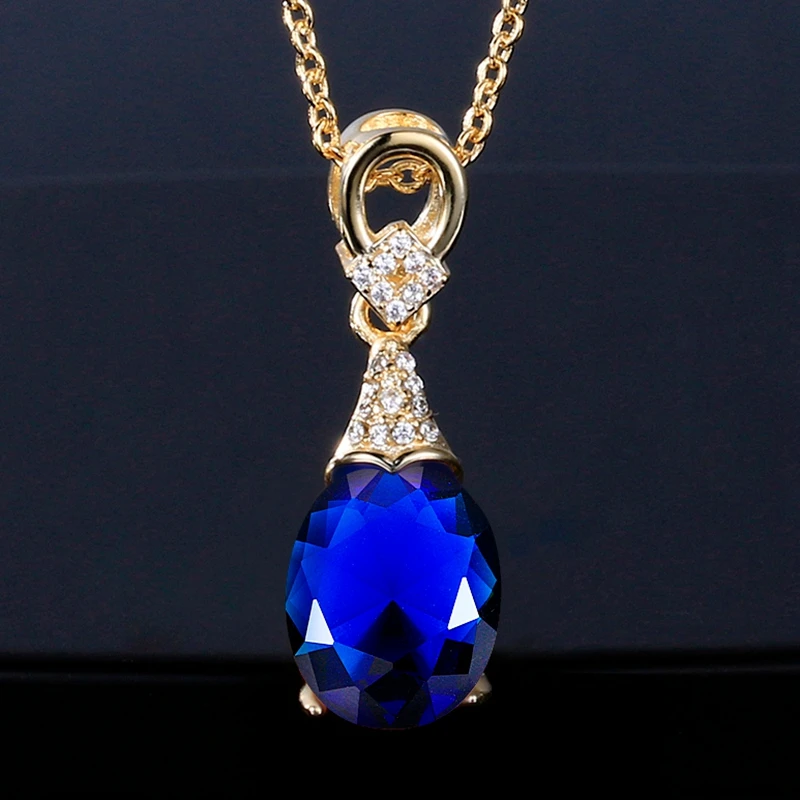 

Sterling Silver 925 Jewelry Necklaces For Women Water Drop Aquamarine Pendant Necklace Gold Color Wedding Engagement Party Gifts