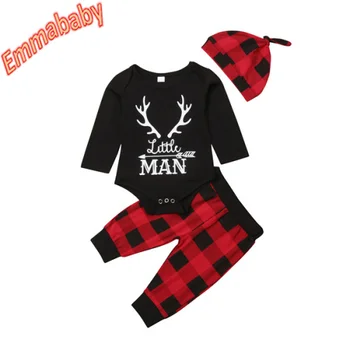 

2019 Infant Baby Boy Cotton Outfit Clothes Romper Tops+Pants+Hat Set Hot New