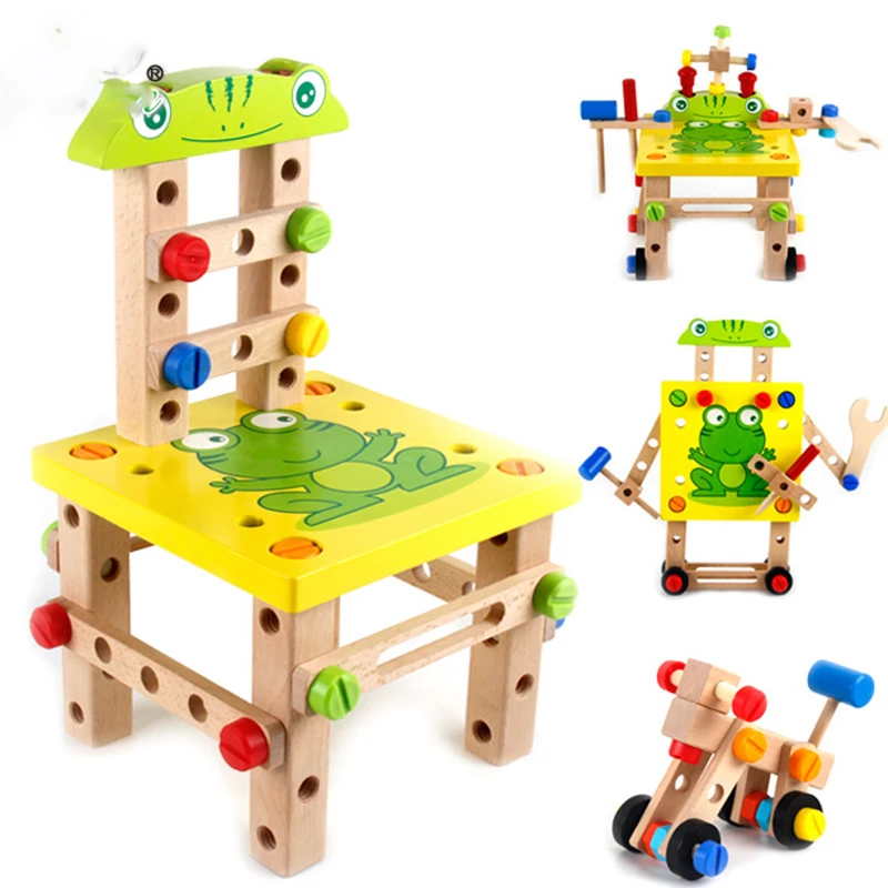 Wooden Assembled Variety Tool Chair Multifunction Nut Disassembling Combined Toy Assembly Model Puzzle Toys For Children Kids Wooden Assembled Variety Tool Chair Multifunction Nut Disassembling Combined Toy Assembly Model Puzzle Toys For Children Kids