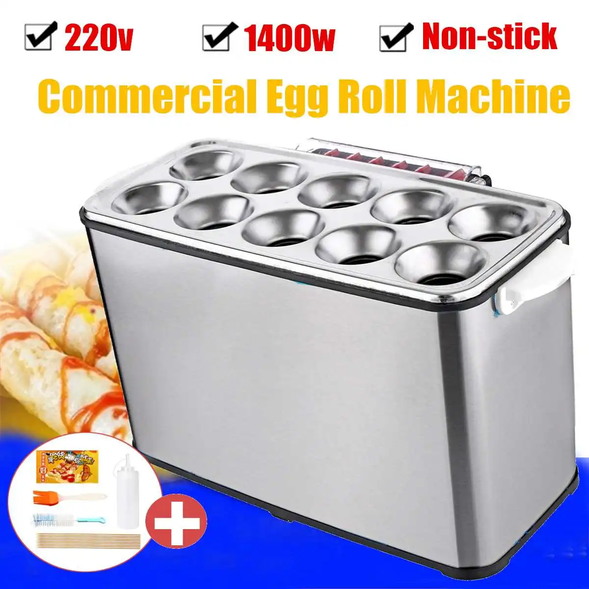 

Automatic Electric Egg Roll Machine DIY Omelette Cooker Maker Commercial Cooking Appliance Kitchen Accessories 1400W 220V