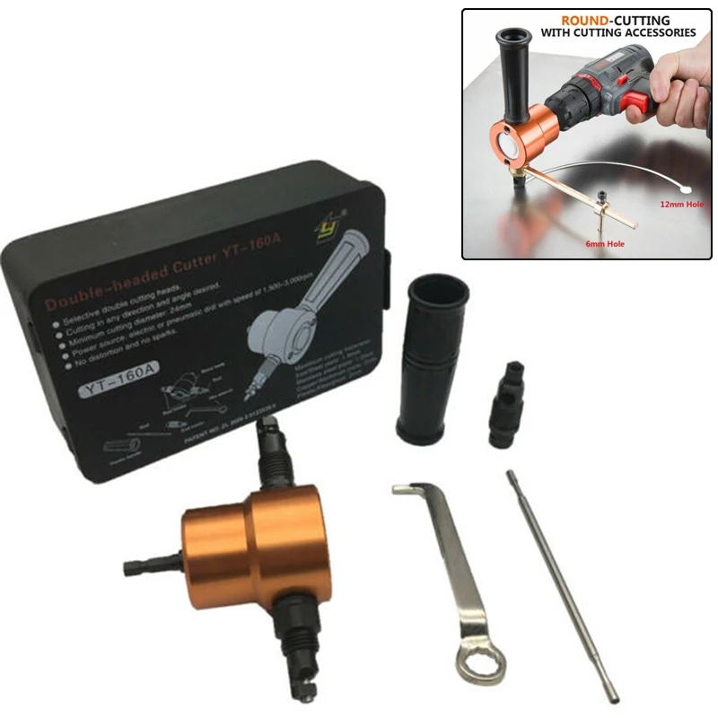 Double Headed Sheet Metal Nibbler Drills Attachment Cutter Punch+Wrench High Quality