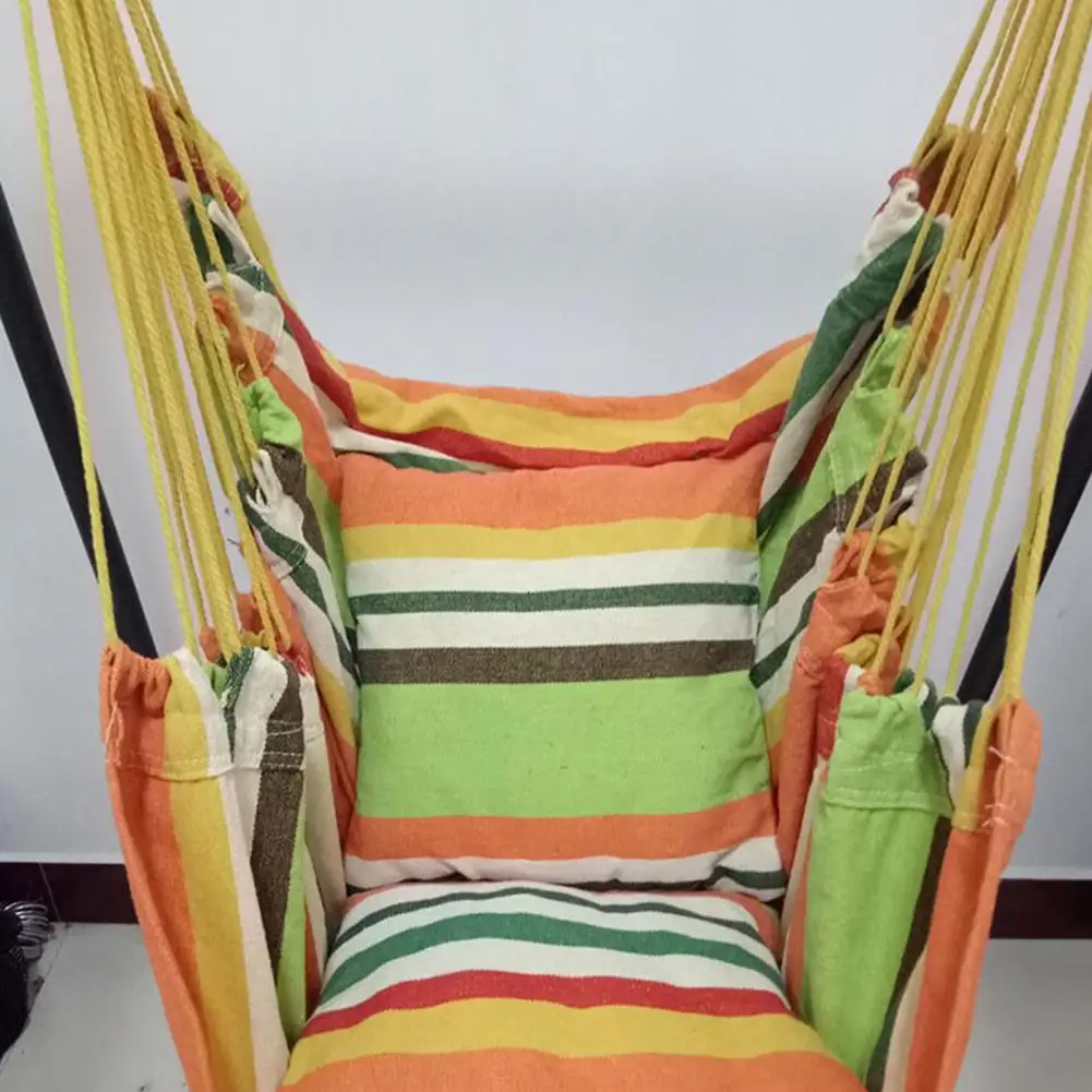 

Summer Outdoors Hanging Chair Swing Chair Rainbow Striped Canvas Camping Swing Hammock 2 Colors