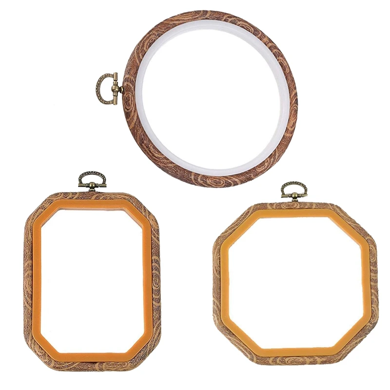 

3 PCS Embroidery Hoops Cross Stitch Hoop Bulk Imitated Wood Embroidery Sets (1 Circle+1 Octagon+1 Rectangle)