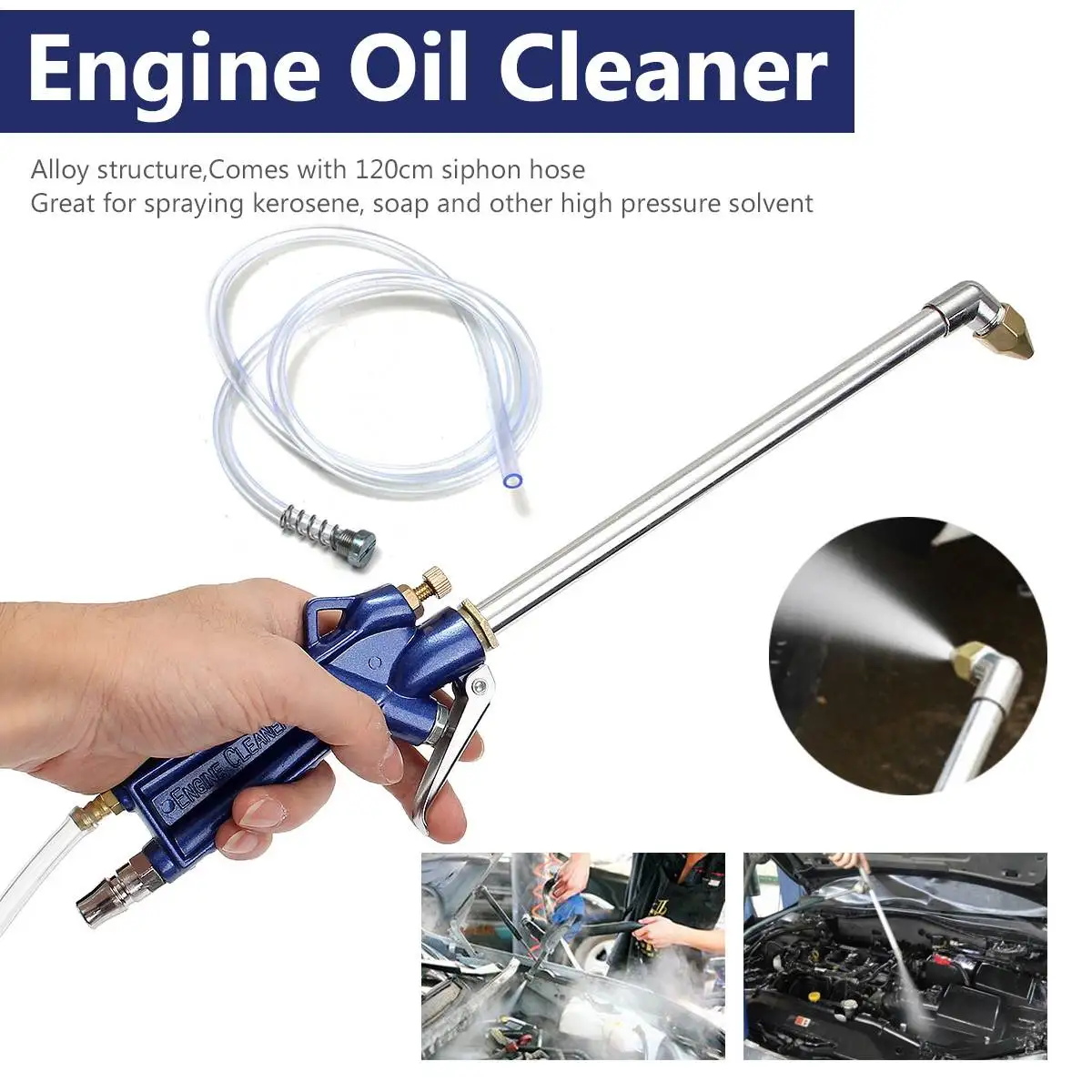 

New 400mm Engine Oil Cleaner Tool Car Auto Water Cleaning Gun Pneumatic Tool with 120cm Hose Machinery Parts Alloy Engine Care