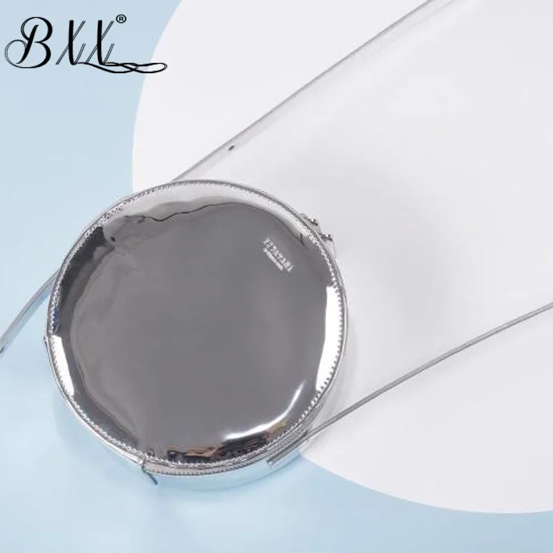 

BXX Bag / 2019 New Fashion Women Zipper Silt Pocket Silver Bright Mirror Small Round Bag Simple Crossbody Shoulder Bag ZA87610