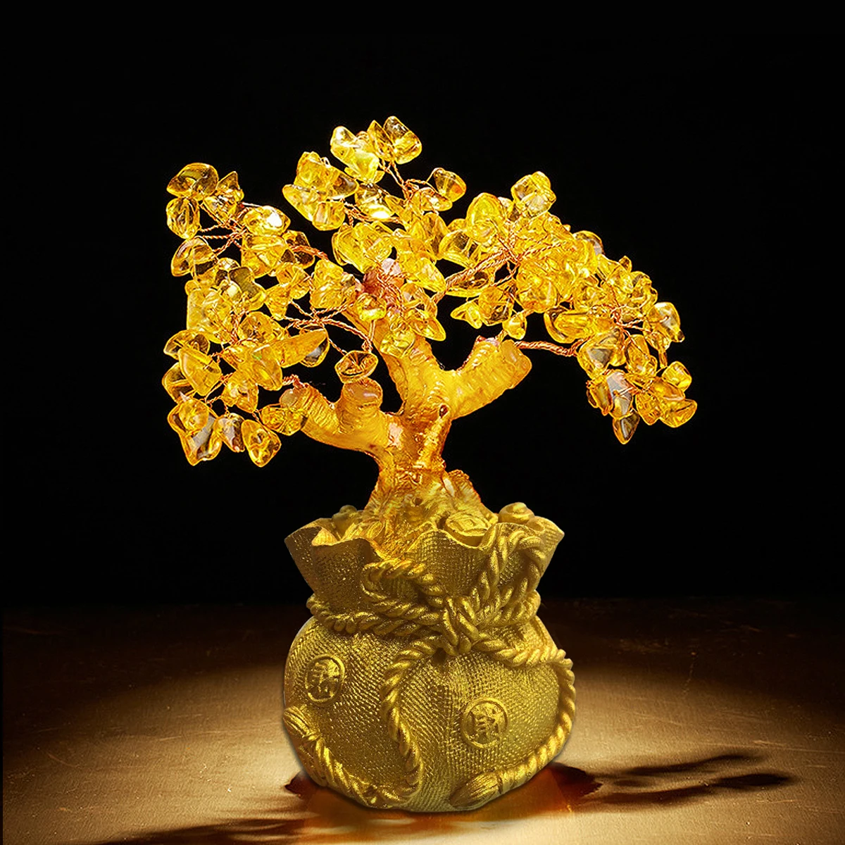 

Creative Gift Lucky Tree European-style Yellow Crystal Fortune Tree Decoration Cash Cow Home Decorations