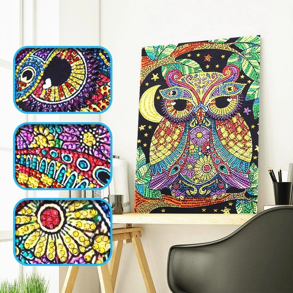 

HUACAN Special Shape Diamond Embroidery Owl Diamond Painting 5d Animal Diamond Mosaic Kit Partial Rhinestone Picture 25x35cm