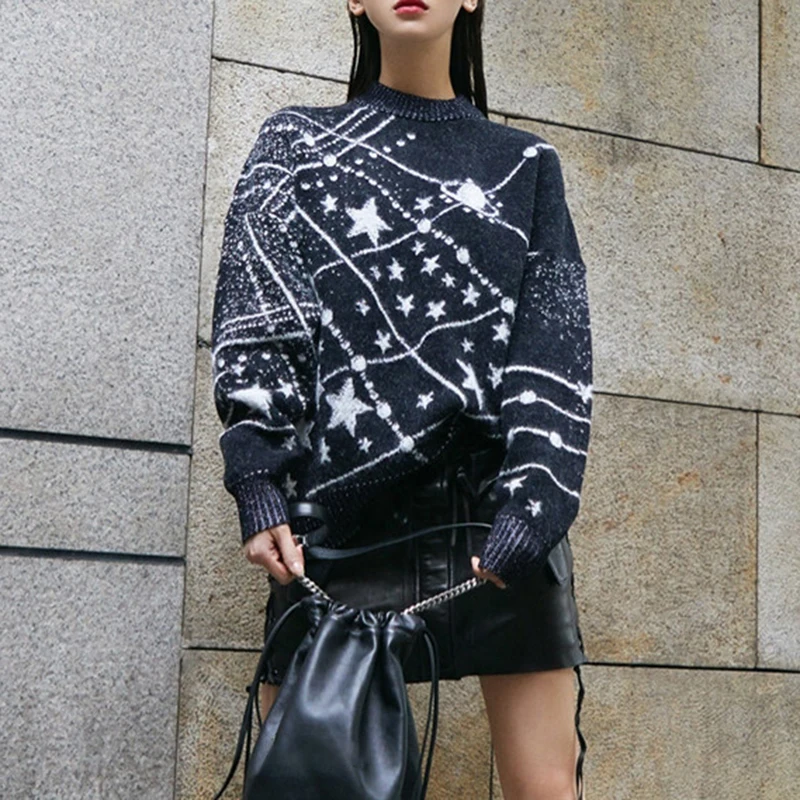 

2018 Autumn Lady's Sweater O Neck Batwing Long Sleeve Loose Black Tops Female Pullovers Fashion Casual Clothes