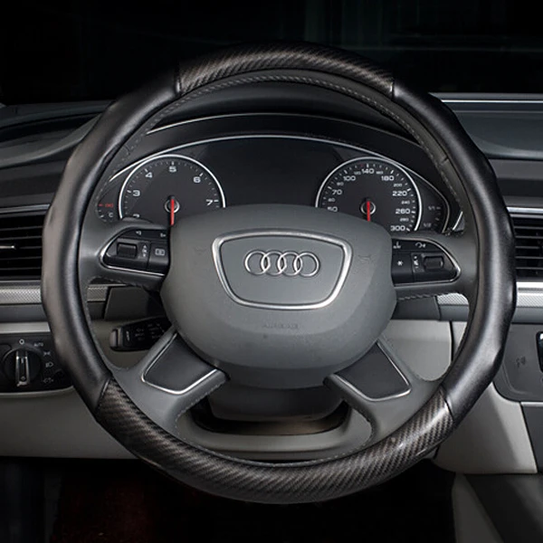 

38cm New Universal Carbon Fiber Car Steering Wheel Cover Black Car Steering Wheel Cover Anti-Slip Automotive Accessories