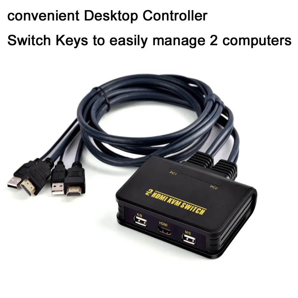 

2 Port USB HDMI KVM Switch Hotkey Switcher With Cable for Dual Monitor Keyboard Mouse HDMI switch Support desktop controller