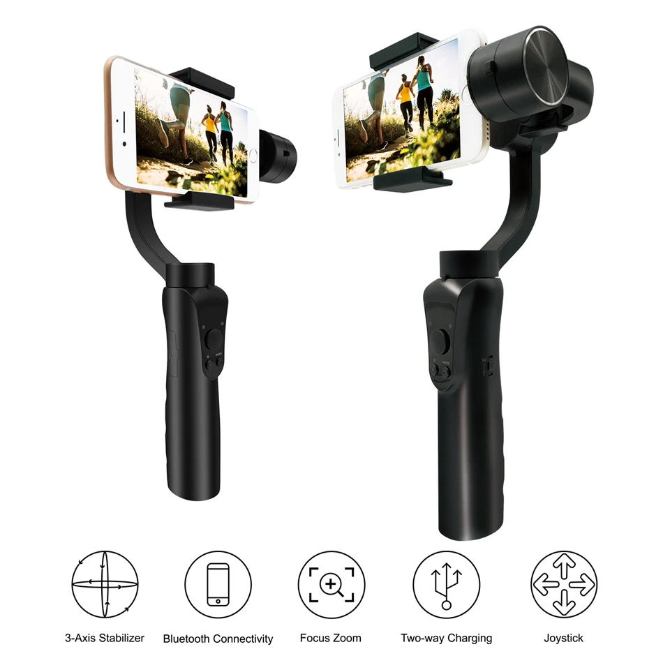 

High Quality 3-Axis Handheld Gimbal Stabilizer Bluetooth APP Scan Two way Charging Stabilizer for iphone IOS Android Cellphone