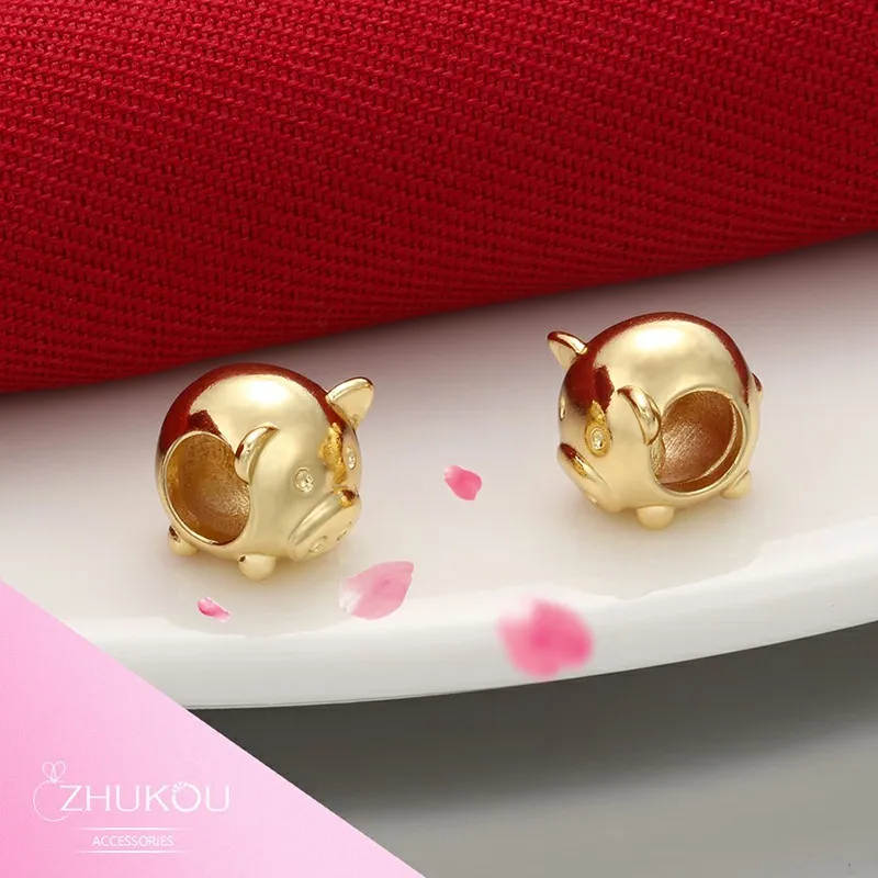ZHUKOU 9x10 мм кубическая форма из латуни с цирконами бусины Blessed золотой свинья