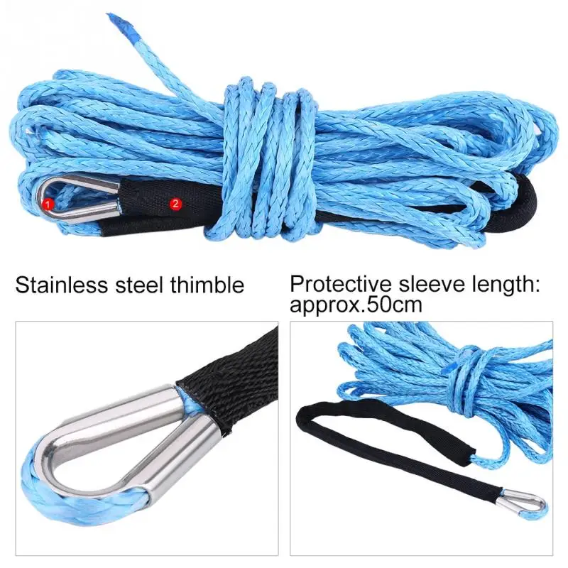 15m x 6m 5500 lbs Winch Rope Protective Sleeve for ATV Truck Blue Synthetic Winch Line Cable Rope 