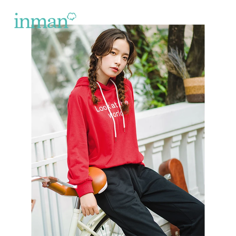 

INMAN 2019 Spring New Arrival Hooded Loose Casual Sweater High Waist Pencil Pants Student Style All Matched Women Suit