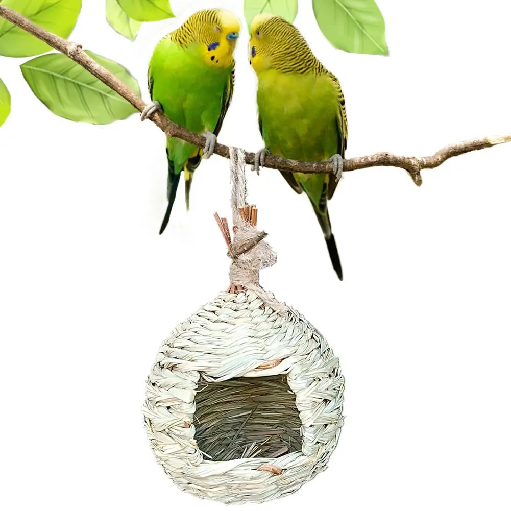 Птичье гнездо с натуральной травой яйцо клетка открытый декоративные соткан висит попугай дом кормушка для птиц ручной работы Птичье гнездо