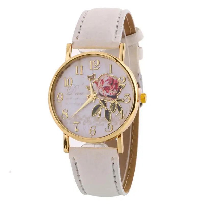 Новые женские часы с розами модные кварцевые повседневные Мультяшные кожаные