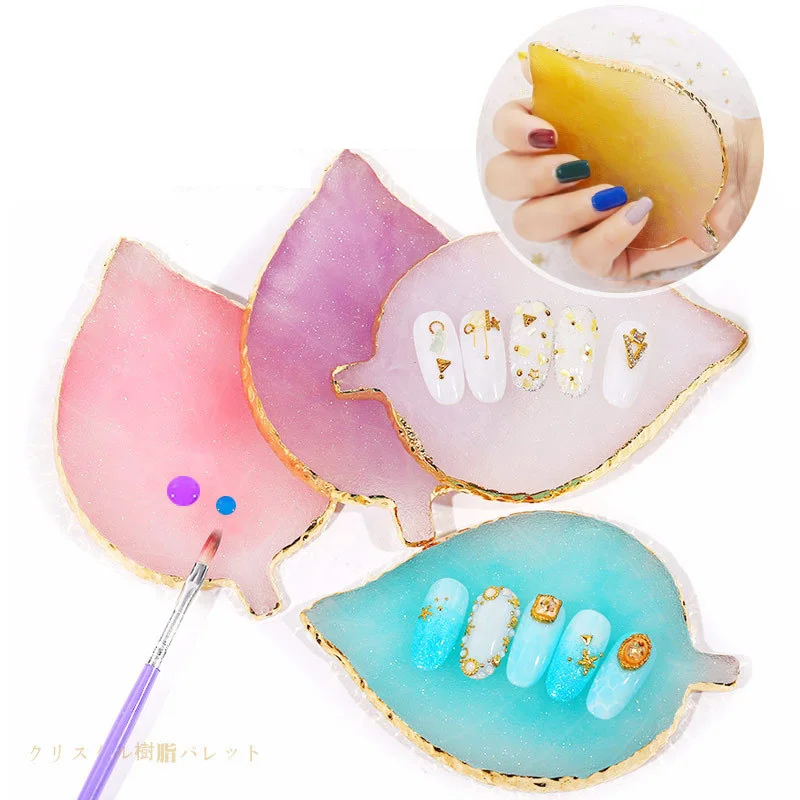 

Leaf Resin Nail Art 6 Color Painting Gel Palette Polish Agate Mix Stir Crystal Gem Plate Manicure Accessory Diy Beauty Tool