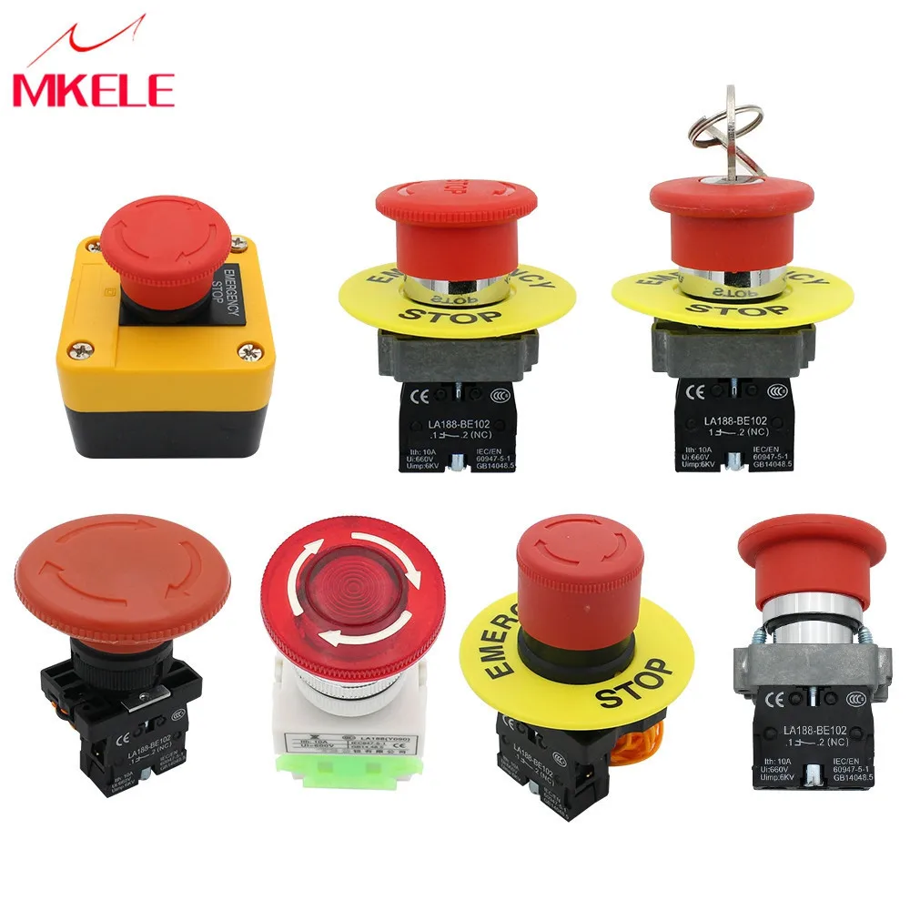 

Emergency Stop Red Mushroom Cap 1NC/1N01NC Self Locking Push Button Switch 660V 10A Key A Series Of Models