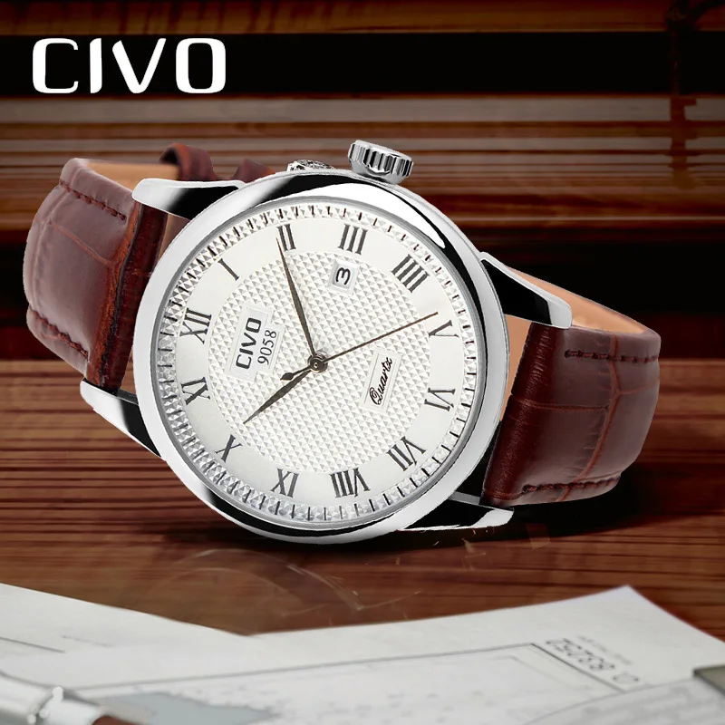 

CIVO Mens Watches Top Brand Luxury Leather Quartz Wrist Watch Men With Waterproof Date Calendar Analogue Watches For Men Clock
