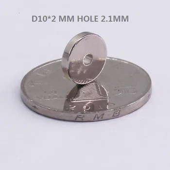 

50pcs/lot 10mm x 2mm Hole 2.1mm N35 Strong Ring Magnet D Countersunk NdFeB magnet 10*2 mm Earth Neodymium Permanent magnet