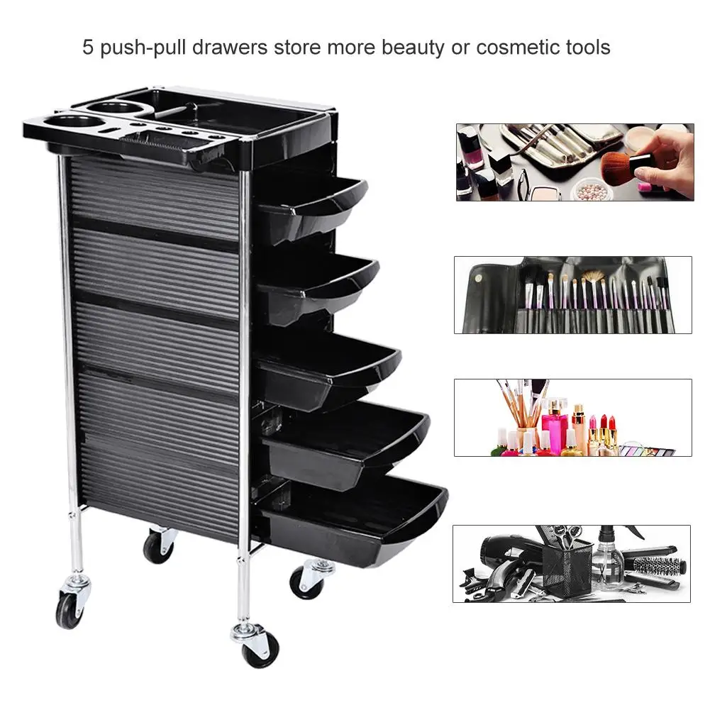 

Hair Salon Instrument Storage Cart Adjustable Height Trolley Beauty Tools with 5 Drawers Hair Stying Tool