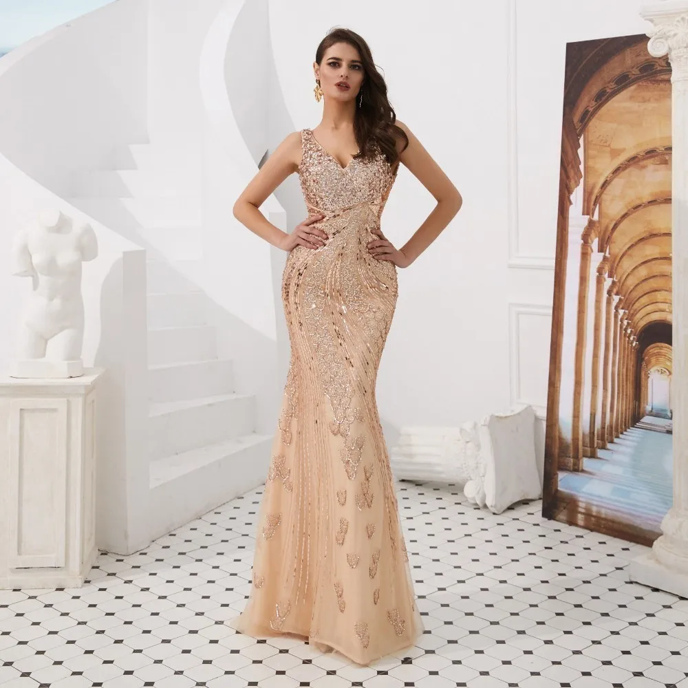 Женское вечернее платье с блестками Vivian's Bridal разноцветное v-образным вырезом и