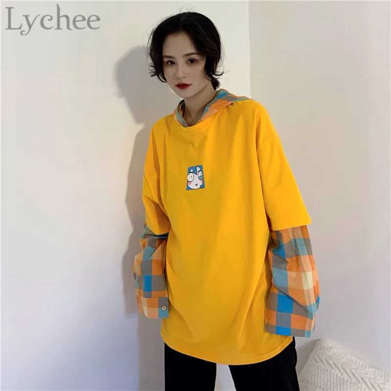 Женский свитшот с капюшоном Lychee в стиле Харадзюку Свободный длинным рукавом и