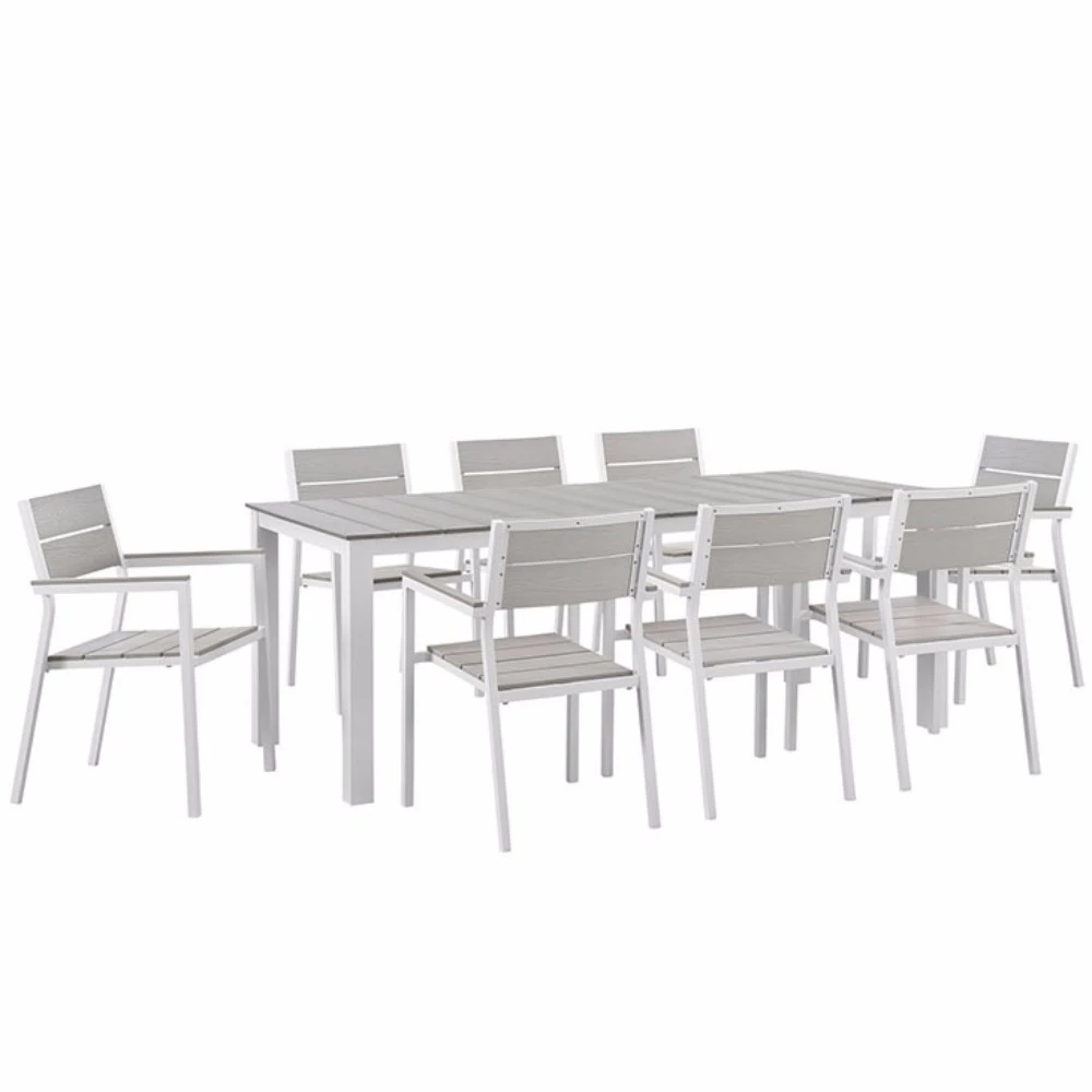 Maine 9 Piece Outdoor Patio Dining Set White Light Gray | Мебель