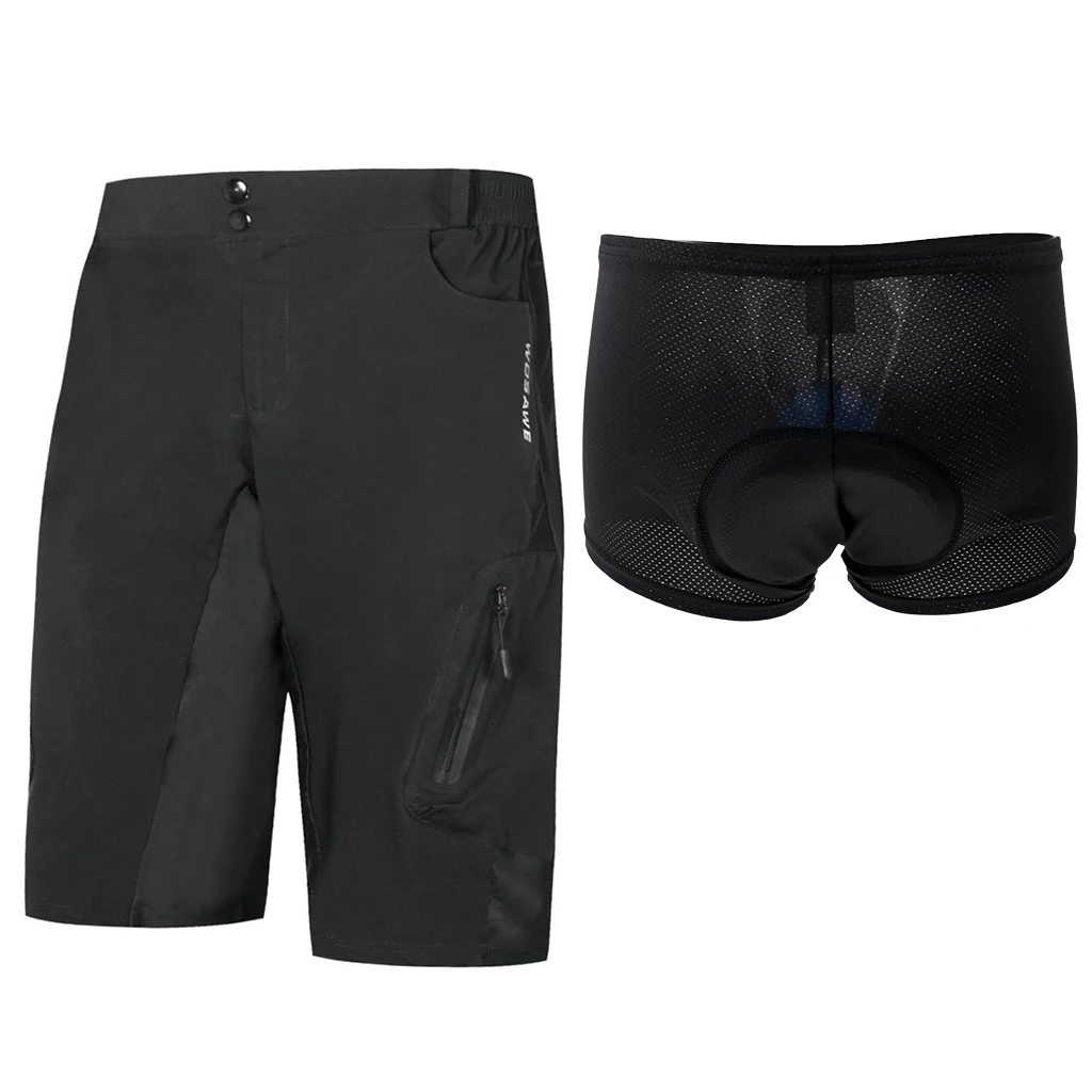 

Perfeclan Waterproof Men Bike Cycling Shorts Riding Loose Fit Half Shorts with Padded Underwear Cushion Shorts Set Black