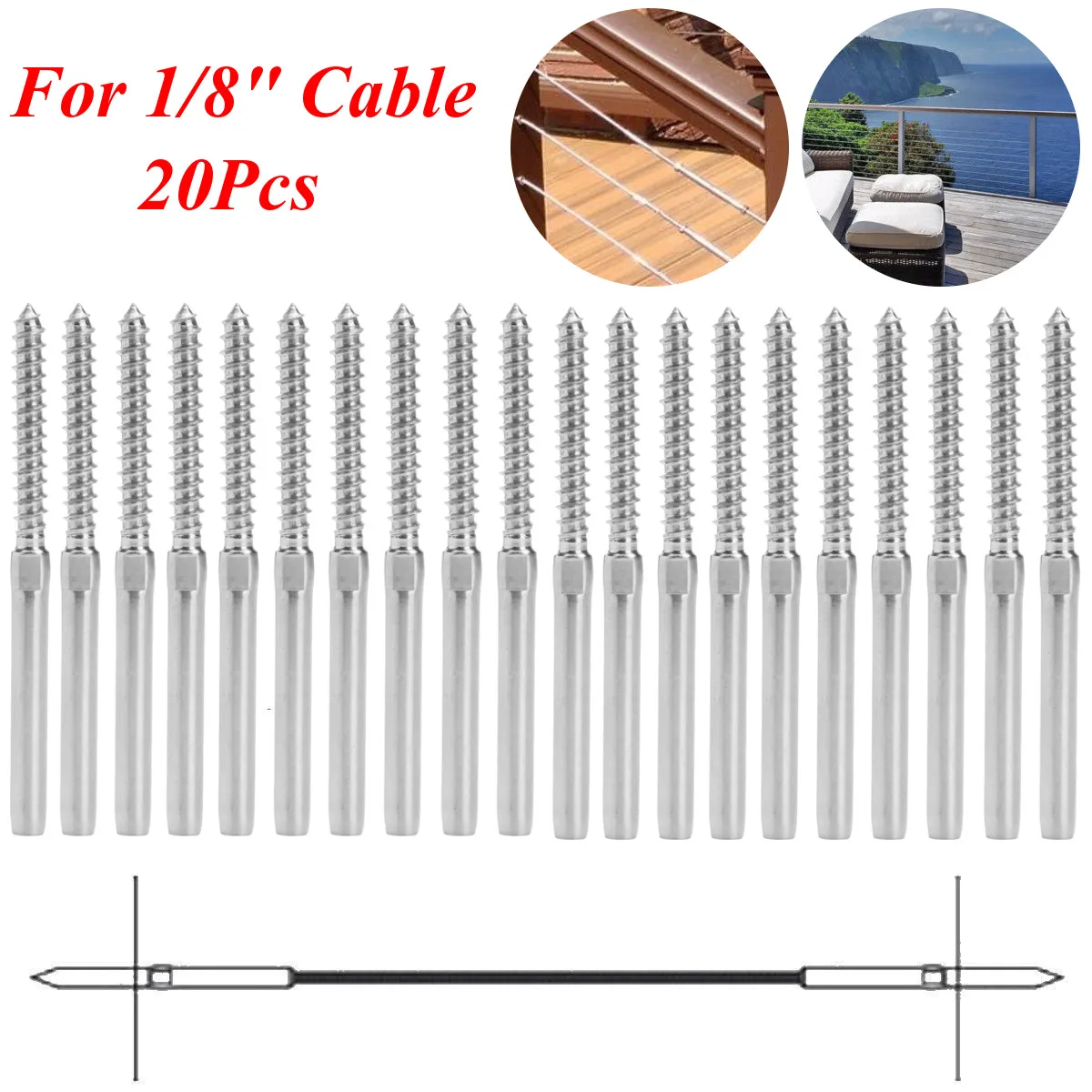 20 шт./компл. Нержавеющая сталь обжимки Lag винт DIY веревка балюстрада комплект для 1/" кабель Проволока из нержавеющей стали стальных канатов перила винт Запчасти