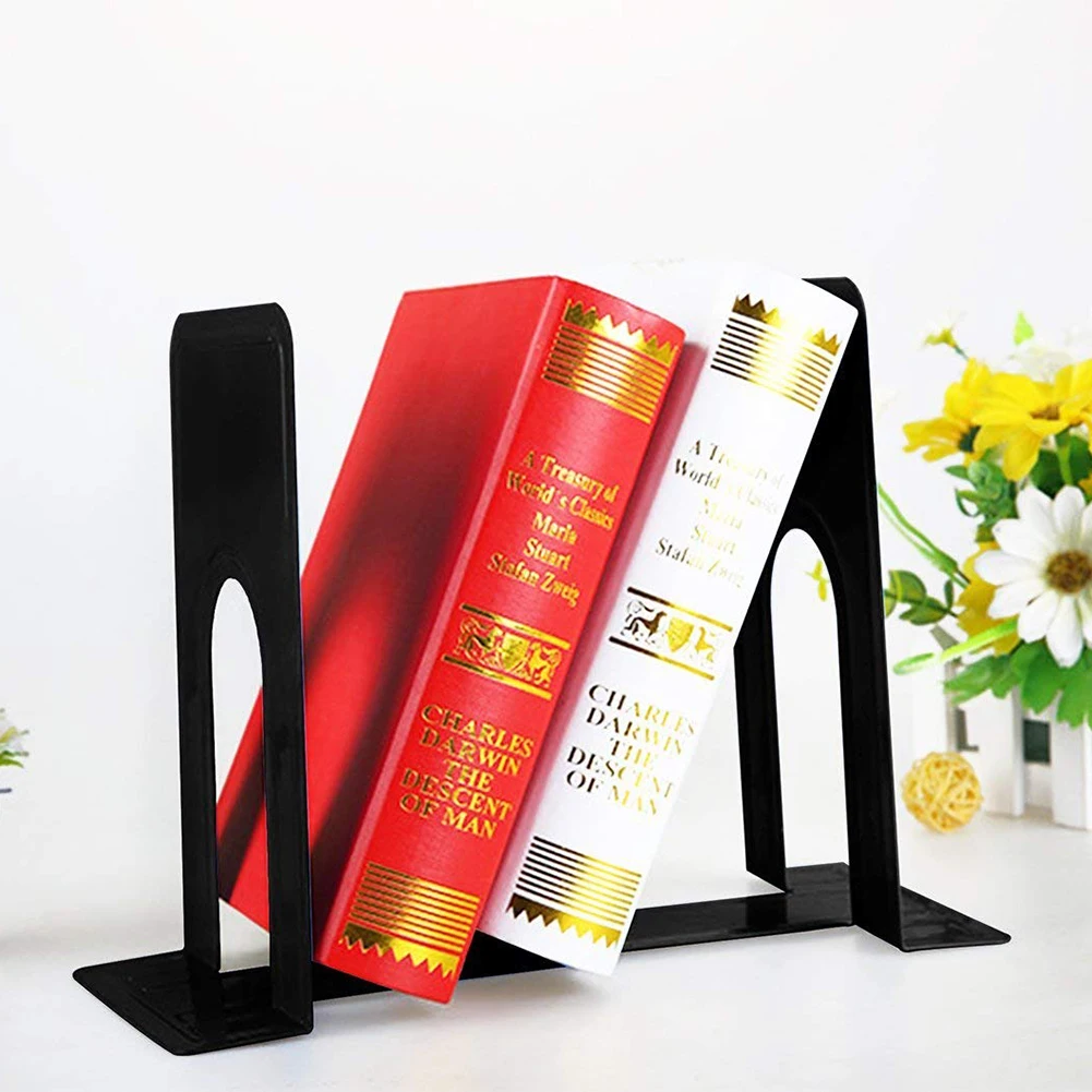 

6pcs Metal Bookends, Sturdy and Nonskid, Heavy Duty Metal Book Ends Supports for Books, DVDs, Magazines, Great for Office,