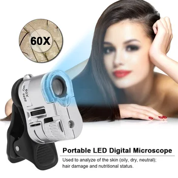 

Portable LED Digital 60X Microscope Hair Scalp Magnifier Detector Microscope Camera with Cellphone Clip hair styling tools