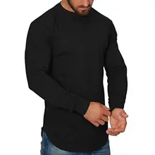 Мужские одноцветные Футболки с длинным рукавом, асимметричные свободные футболки с круглым вырезом, футболки в стиле хип-хоп, уличная одежда, повседневные топы, базовые футболки больших размеров