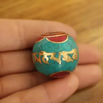 

BD103 Nepal Handmade 25mm Big Round Bead Tibetan Six Words Mantra Beads For Jewelry Making Charm Pendant 1 Piece