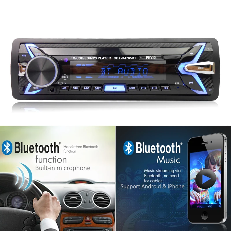 Съемный автомагнитола 1 дин Bluetooth USB SD A2DP MP3 стерео аудиосистема головное устройство 7 цветов освещения PHYEE 4785BT