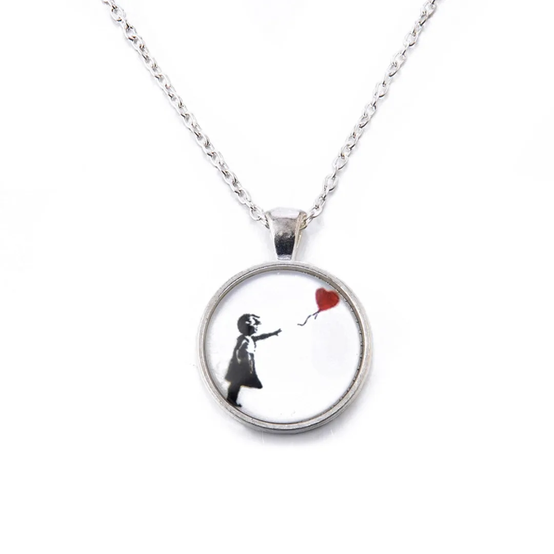 

Trendy Glass Round Pendant Chain Necklace For Women Girl Kids Gift Shellhard Vintage Silver Wishing Metal Long Choker Collares