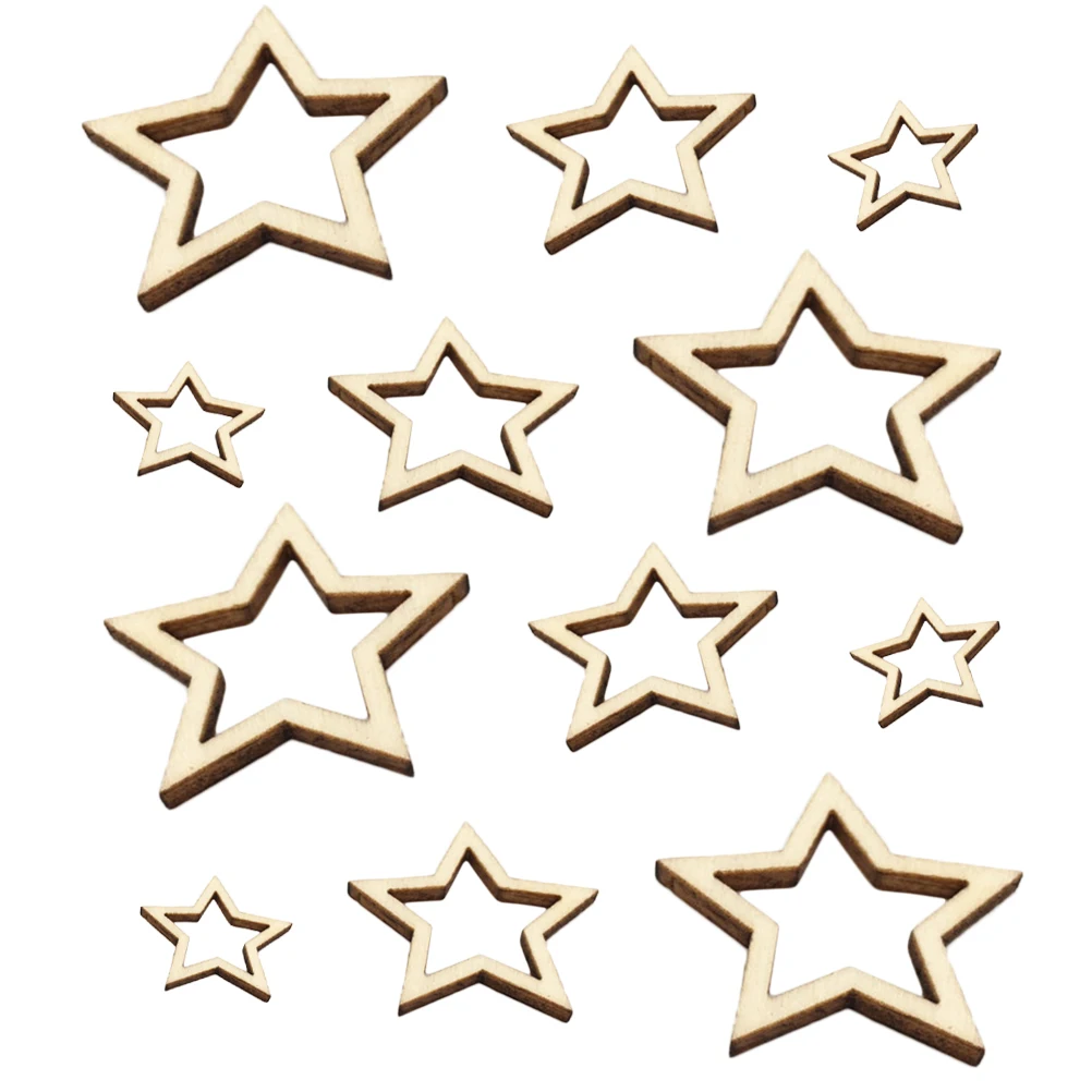 

100 Pcs Wood Slices Precision Cutting Hollow Pentagram Unfinished Blank Wood Pieces DIY Plaque for Art Crafts Home Decor