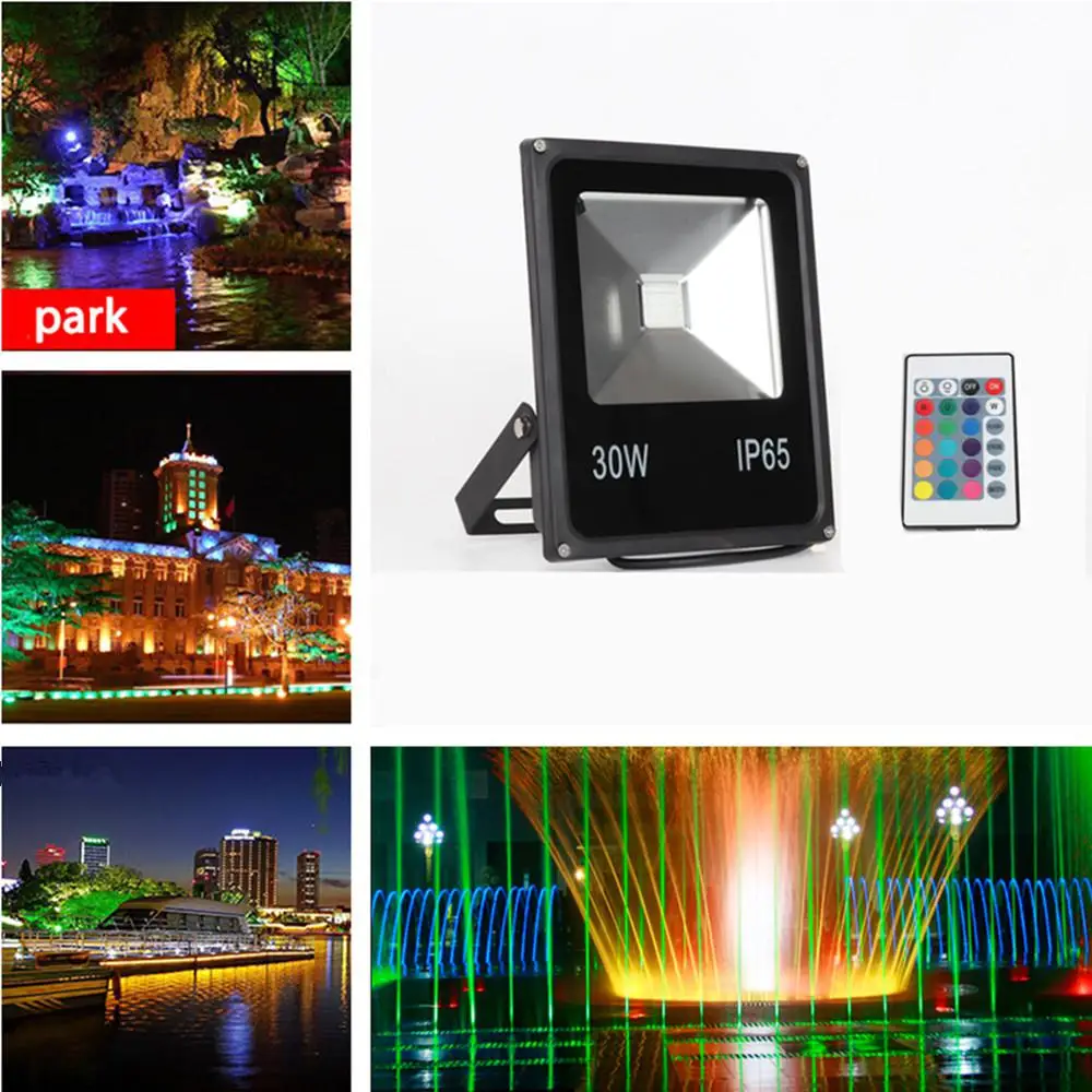 

LumiParty LED 30W RGB Projector Waterproof Floodlight with Remote Control Spotlight Flood Light for Yard Garden Park