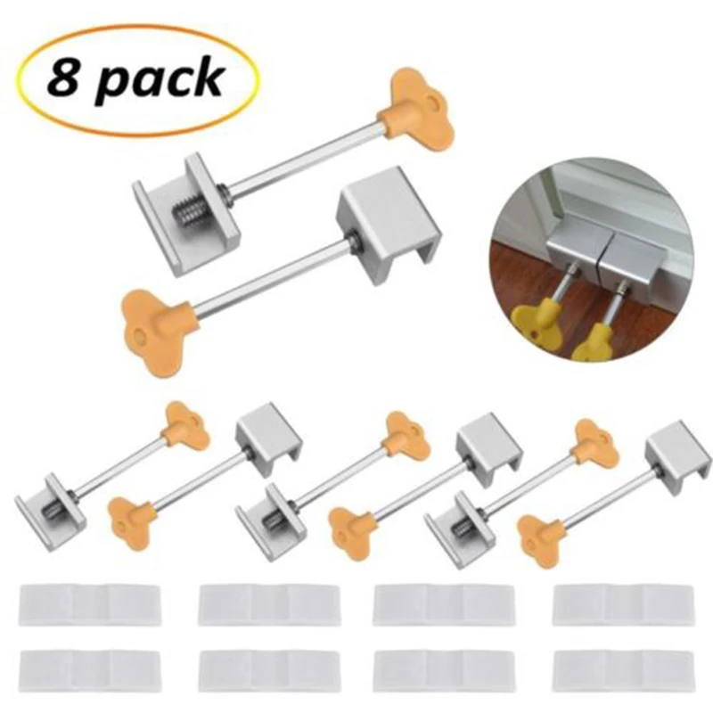 

8Pcs Sliding Window Locks Stop Aluminum Alloy Door Frame Security Safety Lock