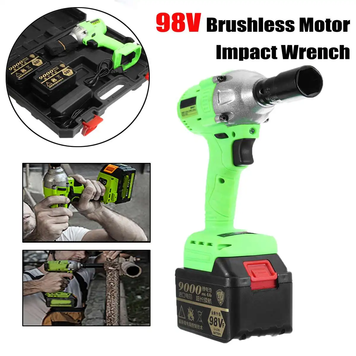

98V Li-ion Cordless Electric Wrench 520Nm High Torque Impact Wrench Brushless with 2 Battery 220V Power Tool