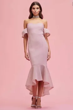 

Wholesale Sexy Criss Cross Mid-calf Pink Rayon Bandage Dress 2018 Women Elegant Trumpet Fishtail Party Dress