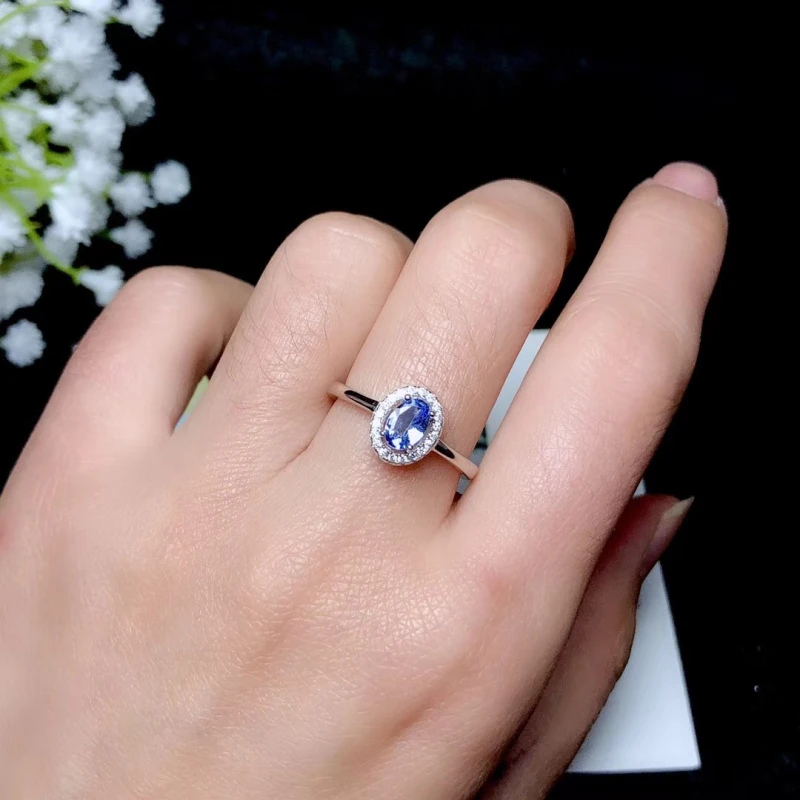 Oval Cut 6*4mm Natural Tanzanite Gemstone Ring Solid 925 Sterling Silver Rings For WomenWedding Engagement Band Fine Jewelry