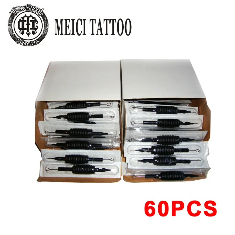

60 PCS Disposable Tattoo Machine Tubes 3/4" Grips Tips with Needles Assorted for Tattoo Gun Work Mix Sizes Kits - Black