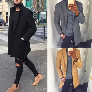 

2019 New Fashion Winter Wool Coat Men Leisure Woolen Long Coats Men's Pure Color Casual Jackets Casual Men Overcoat Outwear