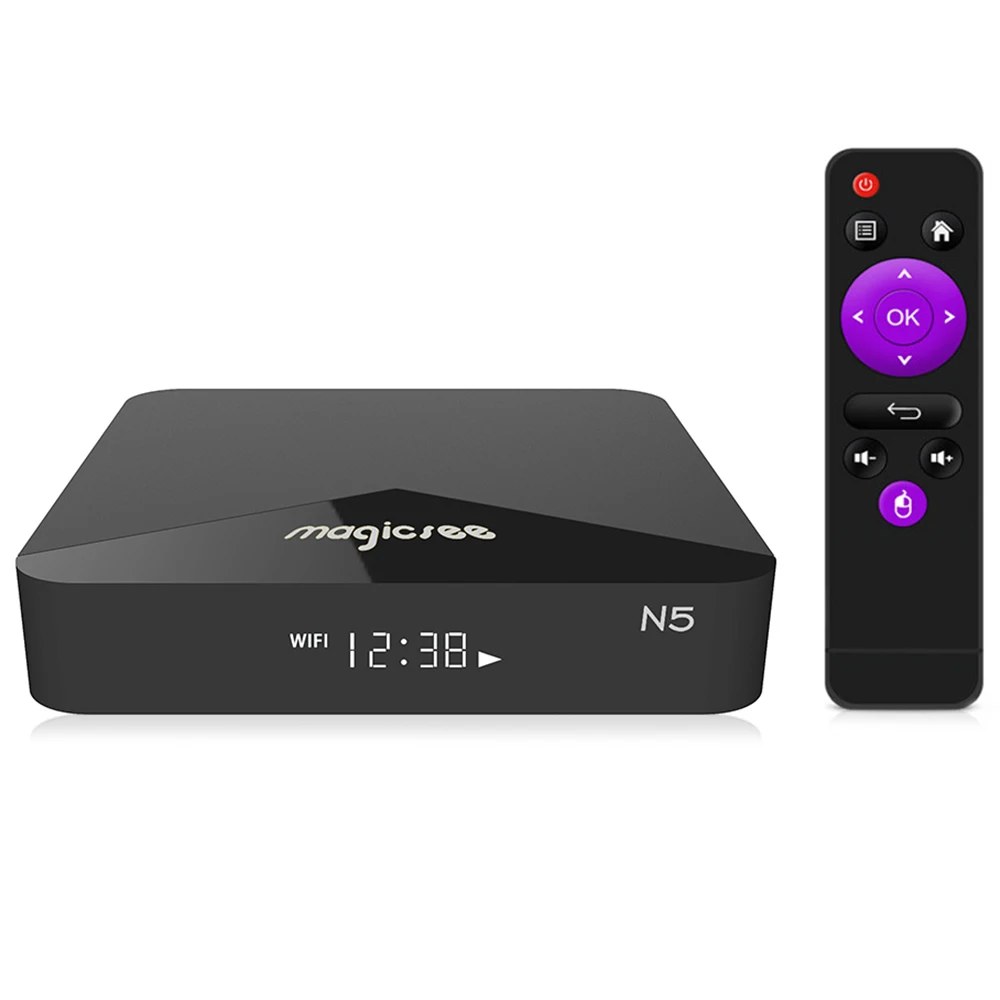 

MAGICSEE N5 Android TV OS TV Box Amlogic S905X Android 7.1.2 2GB RAM + 16GB ROM 2.4G WiFi 100Mbps BT4.1 Support 4K H.265