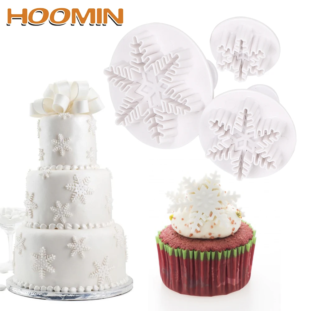 

HOOMIN Chocolate Cookie Candy Plunger Mold Snowflake Snow Shape Cake Mold Fondant Pastry Cutter Cake Decorating Tools 3pcs/set