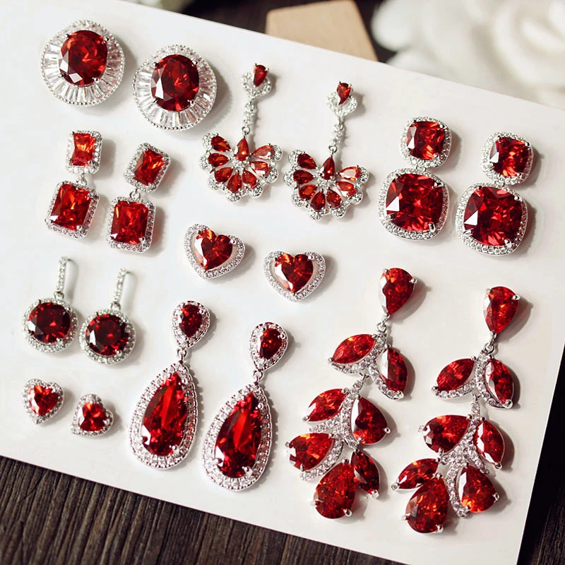 Pendientes de lujo con forma geométrica para mujer, aretes largos roja vino claret, Circonia cúbica cuadrada grande, regalo de joyería de boda para fiesta|Pendientes con forma de gota| AliExpress