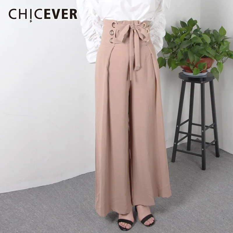 

CHICEVER High Waist Trousers For Women Wide Leg Pants Female Slim Drawstring Loose Big Size Casual Autumn Long Pant Fashion New