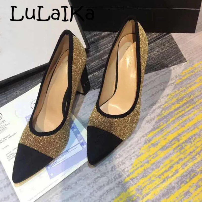 

2018 Winter New Brand Black Pointed Toe High Heels 7cm Woman Pumps Shoes Sexy Shining Diamond Elegant Ladies Party Wedding Shoes