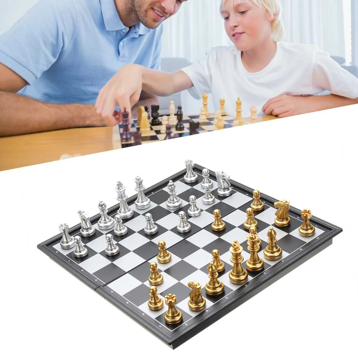 

9.8" Magnetic Silver Gold Chess Box Set Educational Board Contemporary Games